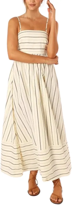 utcoco Womens Summer Striped Back Smocked Maxi Sundresses Spaghetti Strap Cut Out Flowy Swing A Line Long Dress