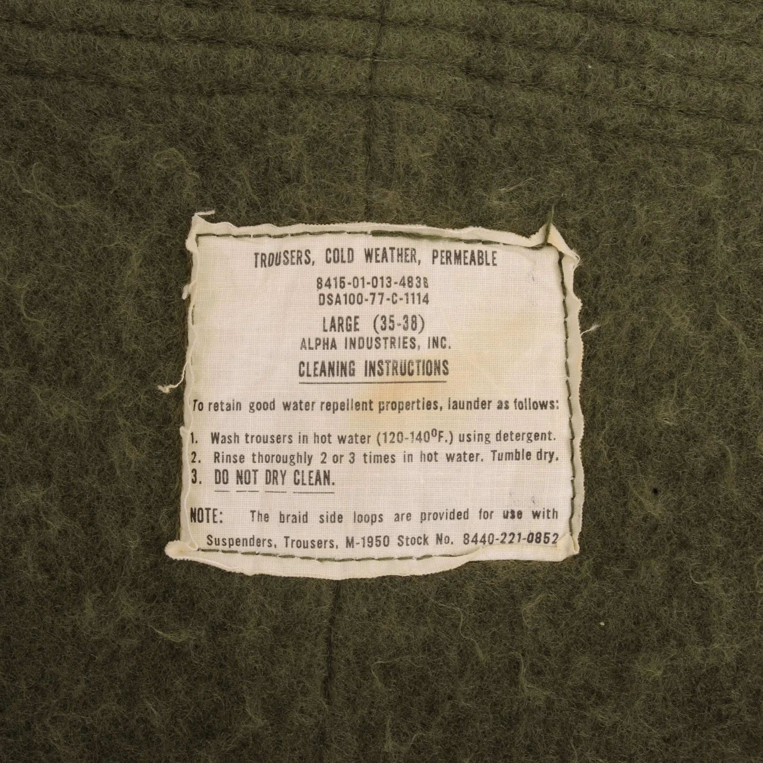 VINTAGE USN US NAVY COLD WEATHER PERMEABLE DECK TROUSERS PANTS 1977 SIZE LARGE
