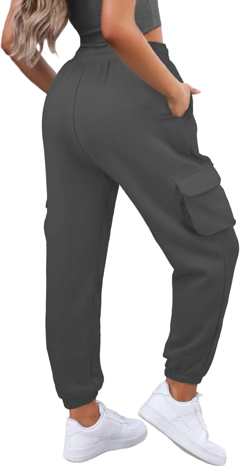 Waitfairy Womens Cargo Sweatpants High Waisted Drawstring Sweat Pants with Pocket Design