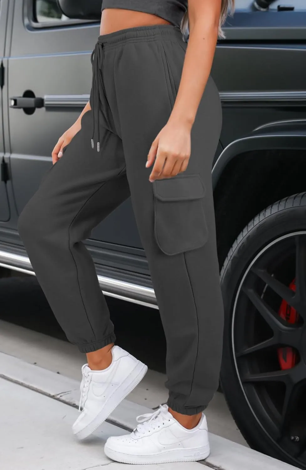 Waitfairy Womens Cargo Sweatpants High Waisted Drawstring Sweat Pants with Pocket Design