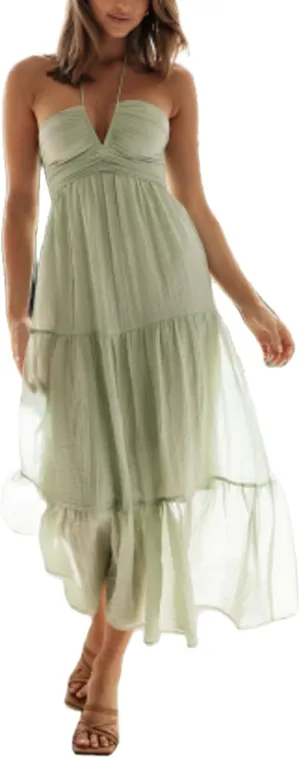 Women Halter Neck Maxi Dress Floral Flowy Backless Long Dress Y2K Low Cut Ruffle Sleeveless Sundress Beachwear