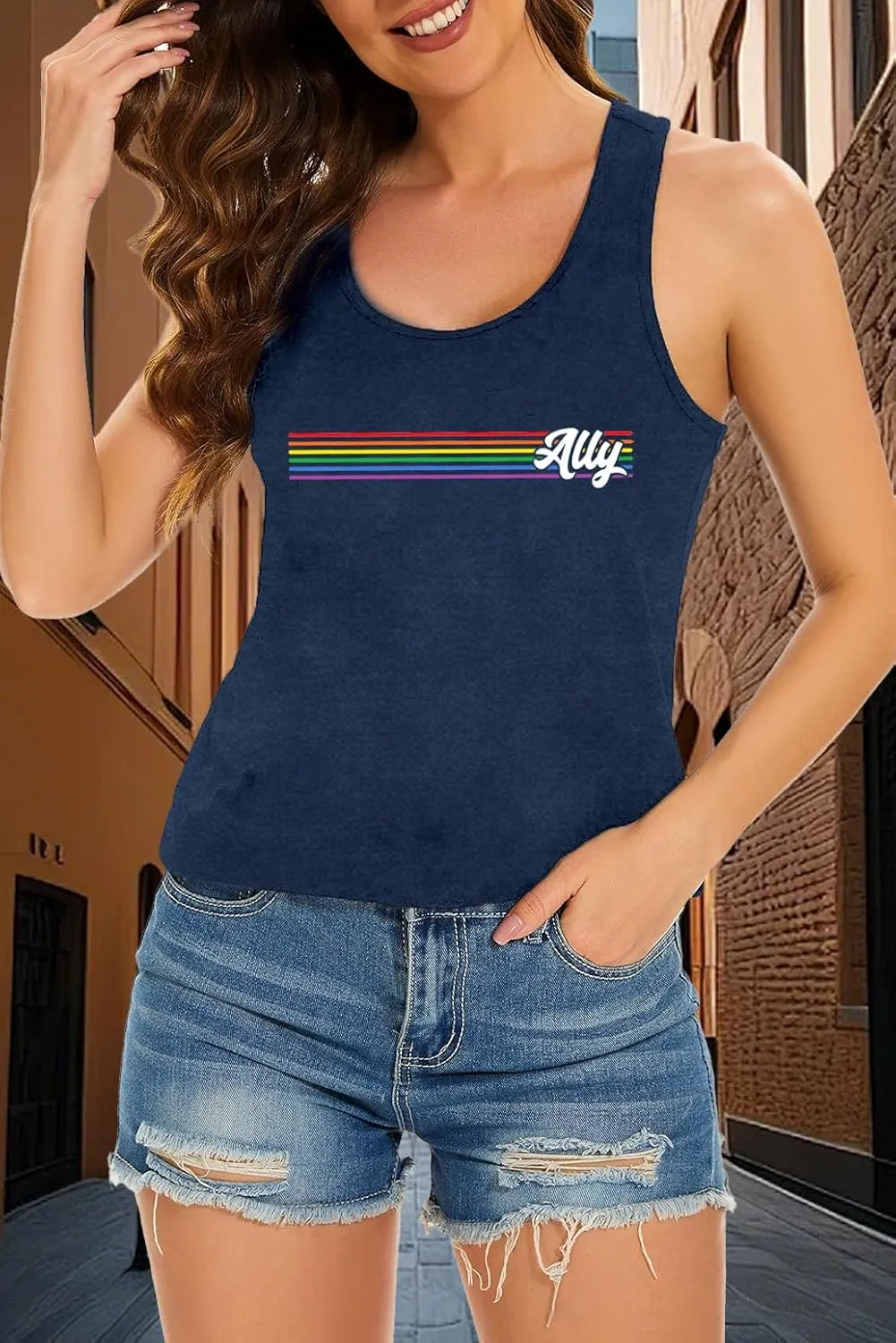 Womens Gay Pride Shirt LGBTQ Equality Tshirt Proud Ally Rainbow Tee Top