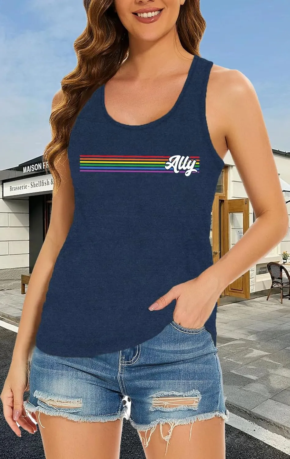Womens Gay Pride Shirt LGBTQ Equality Tshirt Proud Ally Rainbow Tee Top