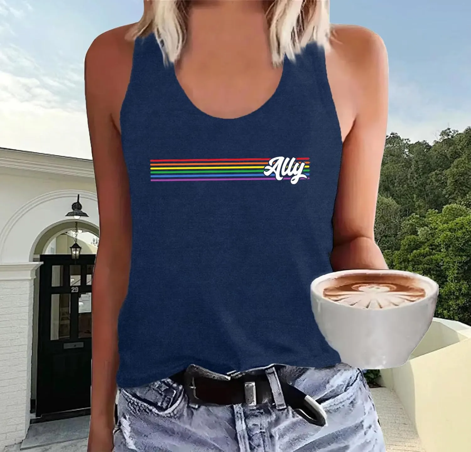 Womens Gay Pride Shirt LGBTQ Equality Tshirt Proud Ally Rainbow Tee Top