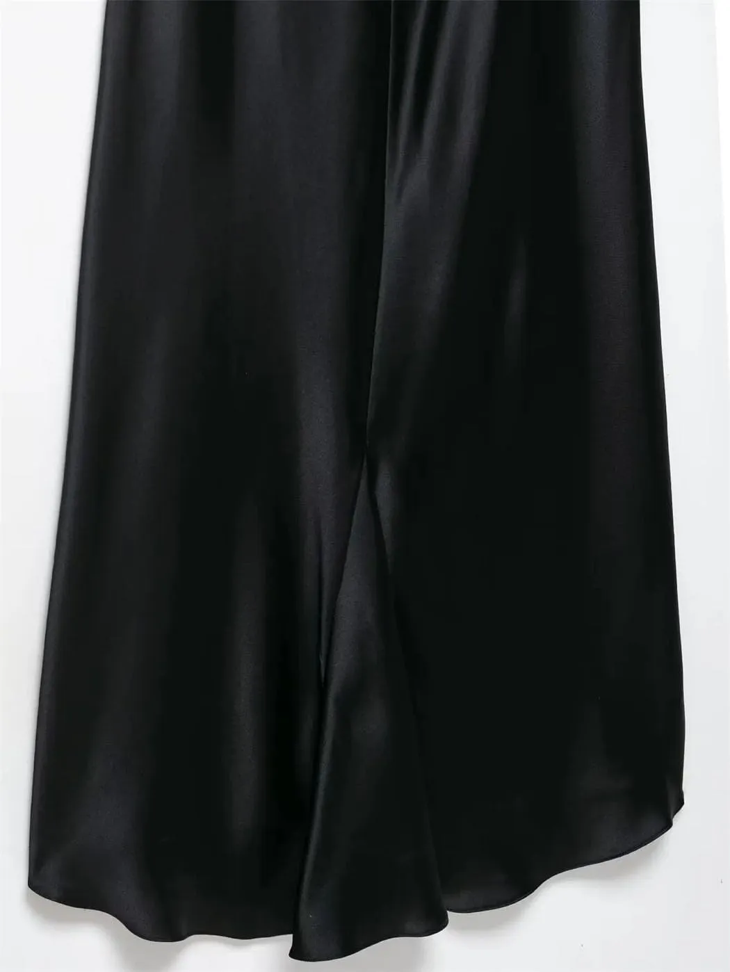 Women's Lingerie-Inspired Deep V-Back Dress Liquid Satin Midi Slip with Adjustable Spaghetti Straps Boho-Chic Lace Trim