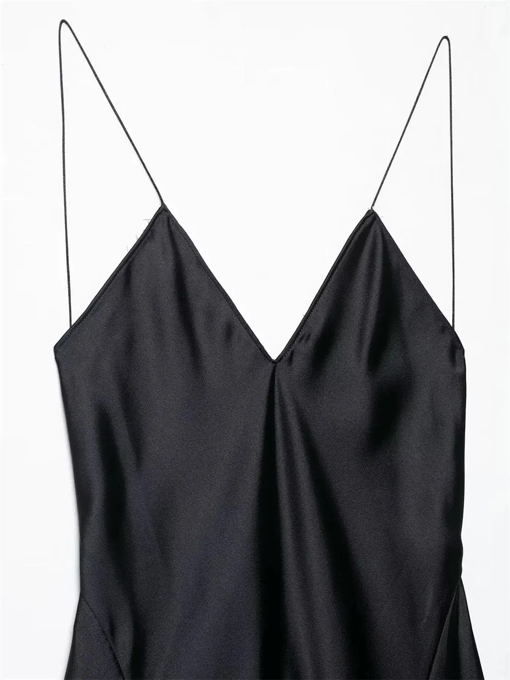 Women's Lingerie-Inspired Deep V-Back Dress Liquid Satin Midi Slip with Adjustable Spaghetti Straps Boho-Chic Lace Trim