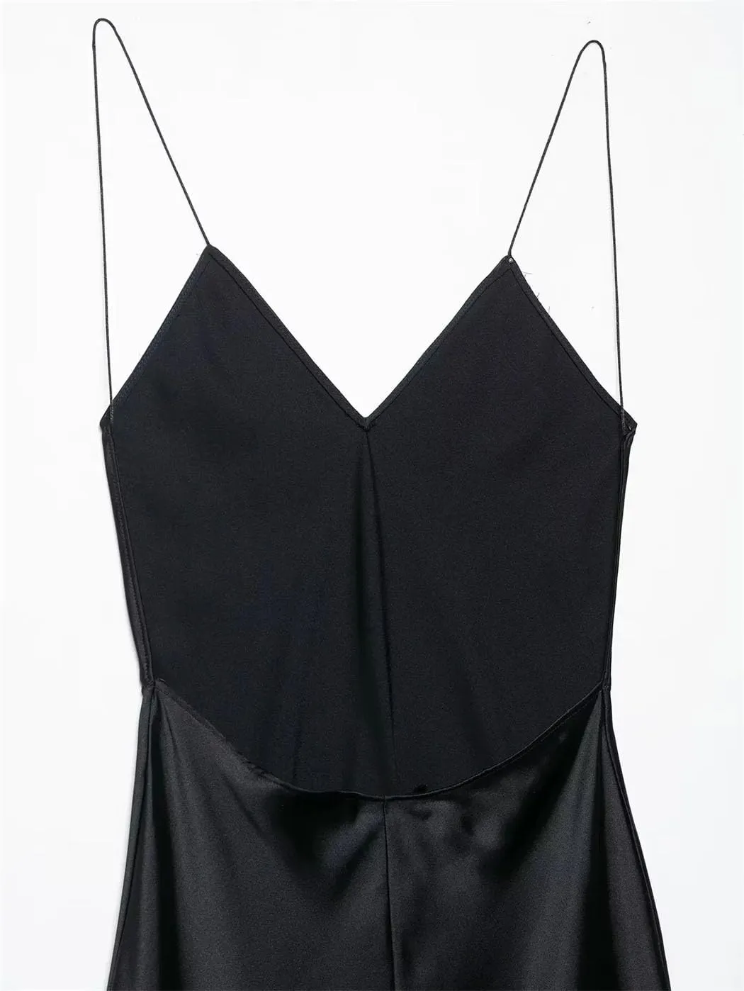 Women's Lingerie-Inspired Deep V-Back Dress Liquid Satin Midi Slip with Adjustable Spaghetti Straps Boho-Chic Lace Trim