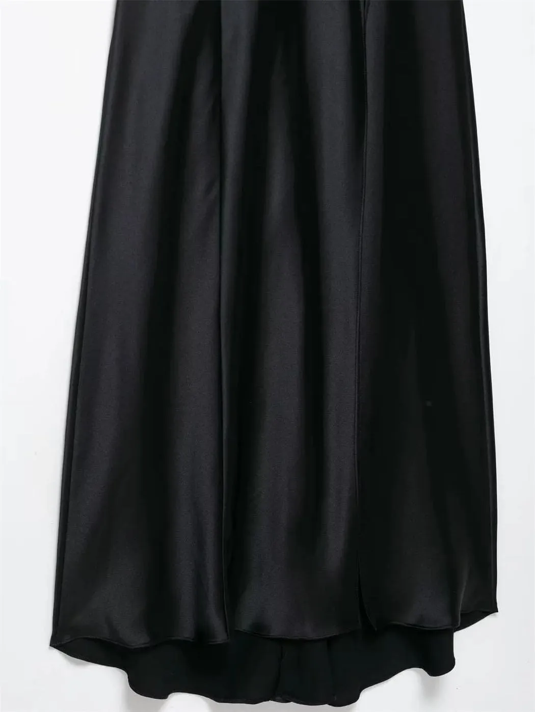 Women's Lingerie-Inspired Deep V-Back Dress Liquid Satin Midi Slip with Adjustable Spaghetti Straps Boho-Chic Lace Trim