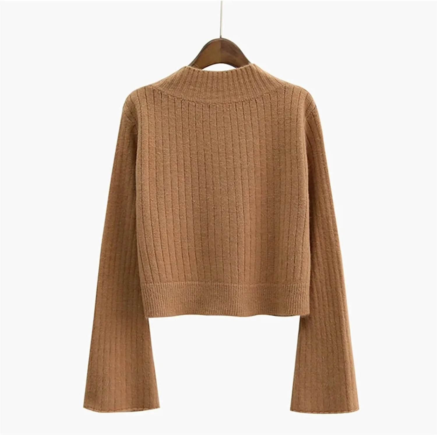 Women's Long Sleeve V-Neck Cardigan Sweater Casual Ribbed Knit Flare Sleeve Outwear