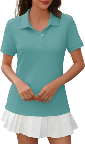 Womens Short Sleeve Polo Shirts - V Neck Collared Golf & Tennis Shirt 2025 Casual Summer Tops