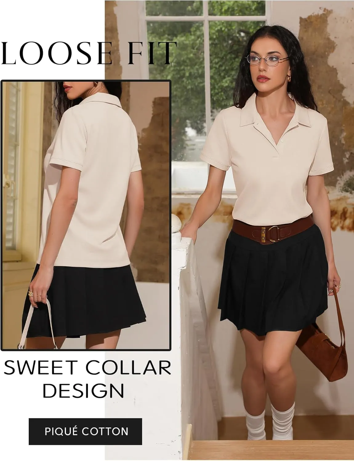 Womens Short Sleeve Polo Shirts - V Neck Collared Golf & Tennis Shirt 2025 Casual Summer Tops