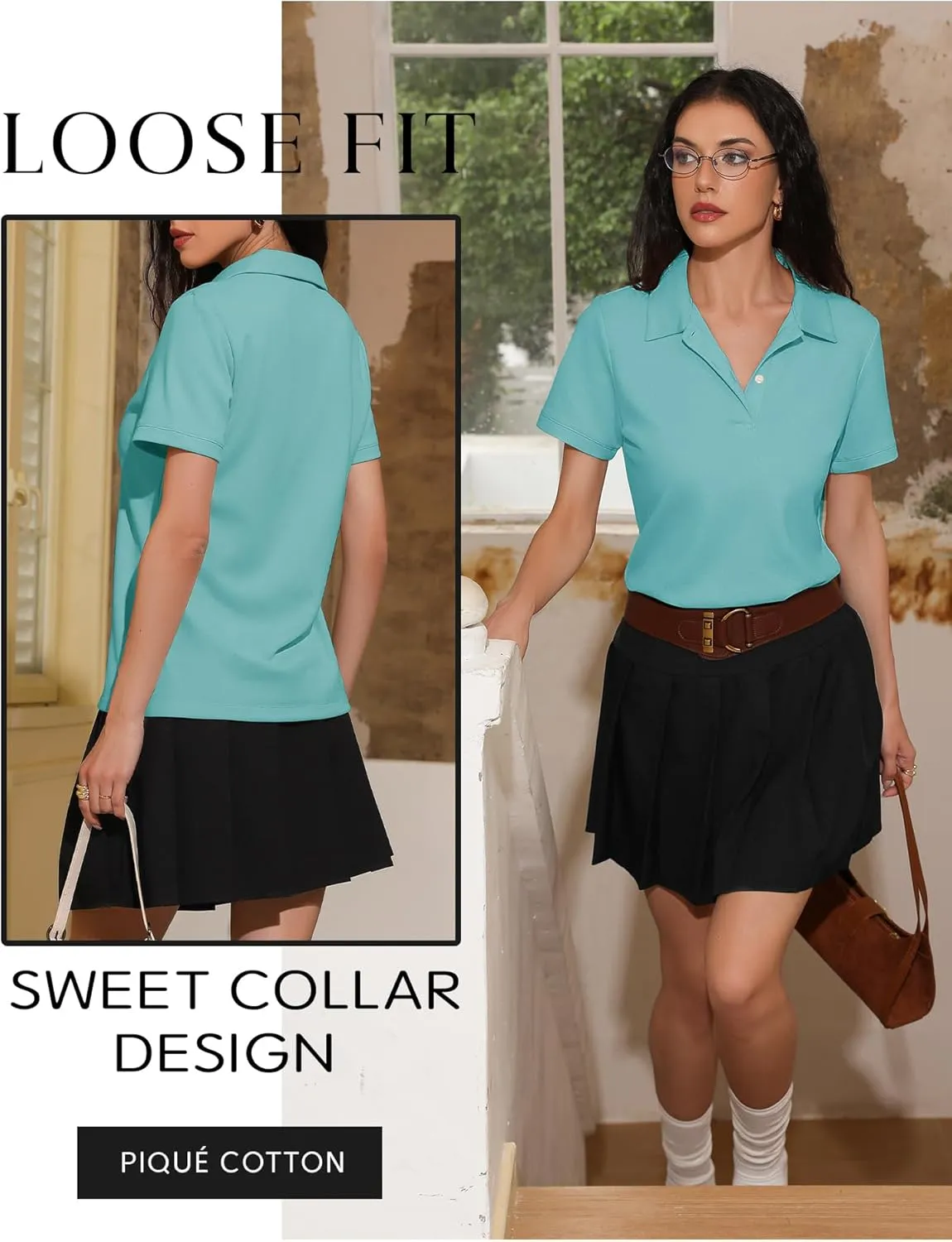 Womens Short Sleeve Polo Shirts - V Neck Collared Golf & Tennis Shirt 2025 Casual Summer Tops